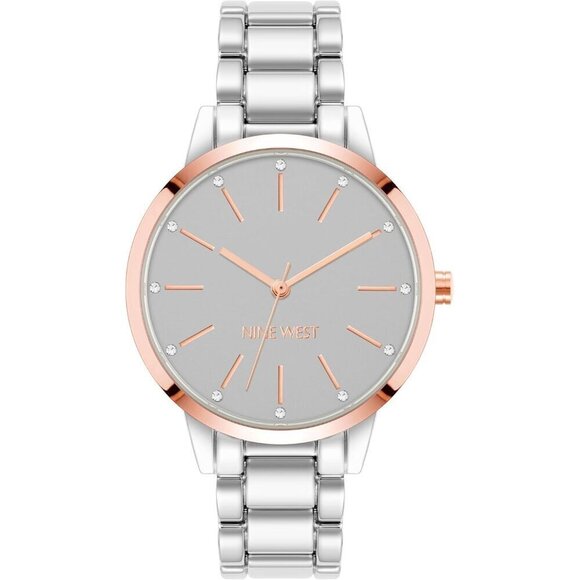 ✨ Nine West Crystal Accented Bracelet Women Silver Mineral Genuine Clasp Watch - Picture 1 of 4